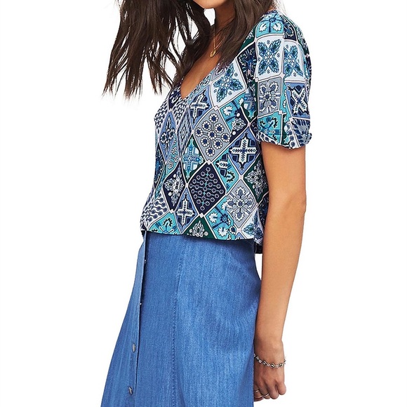 TIGERLILY Juju Boho Patchwork Blue Crop Top NWT RRP$130 - Picture 3 of 15
